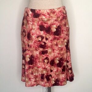 Ann Taylor Skirt 2 Women’s Pencil Flare Hem Floral Pink Red